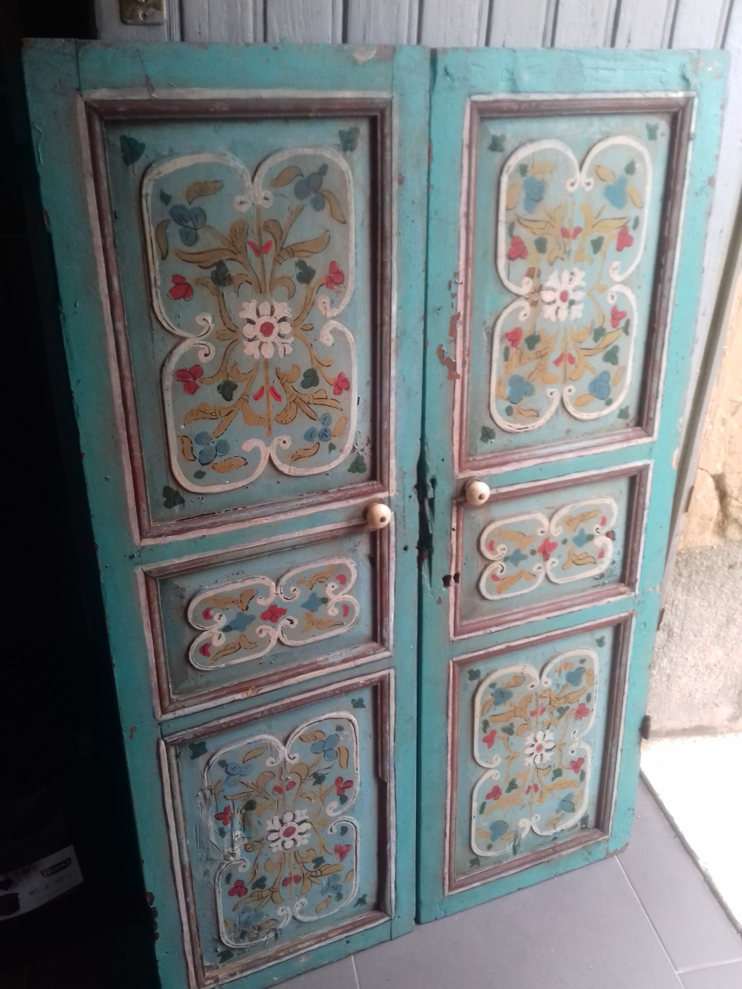 Pair of old painted wooden doors