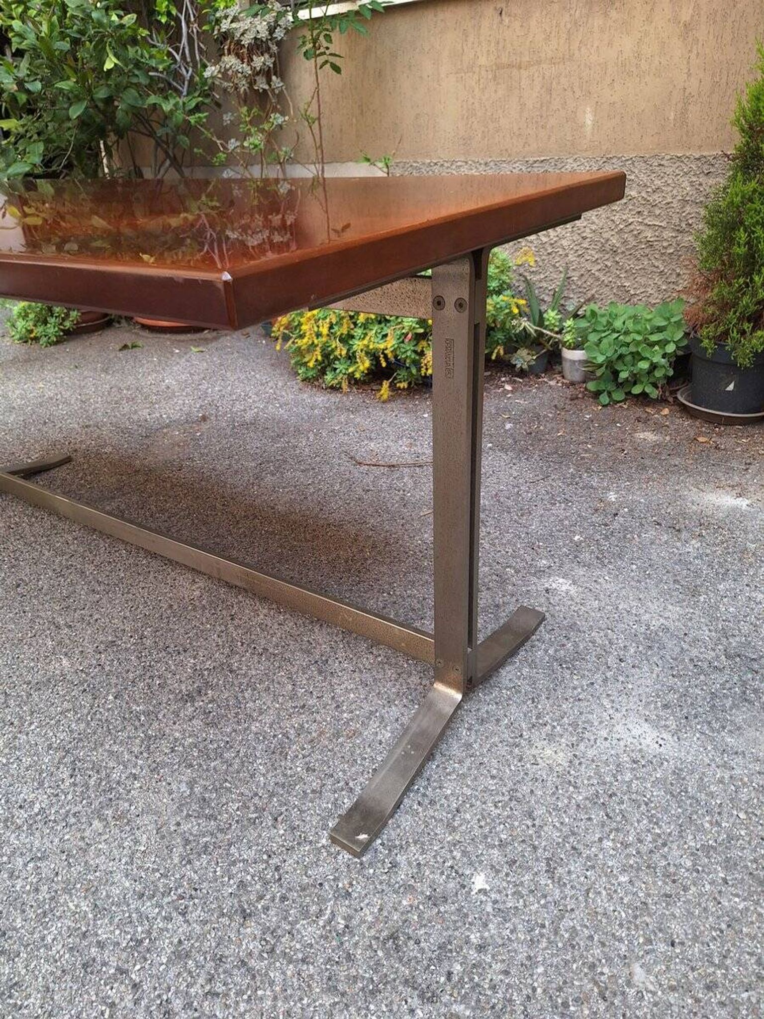 Vintage Desk Table in Wood and Chromed Metal by Gianno Moscatelli for Formanova, 1960s