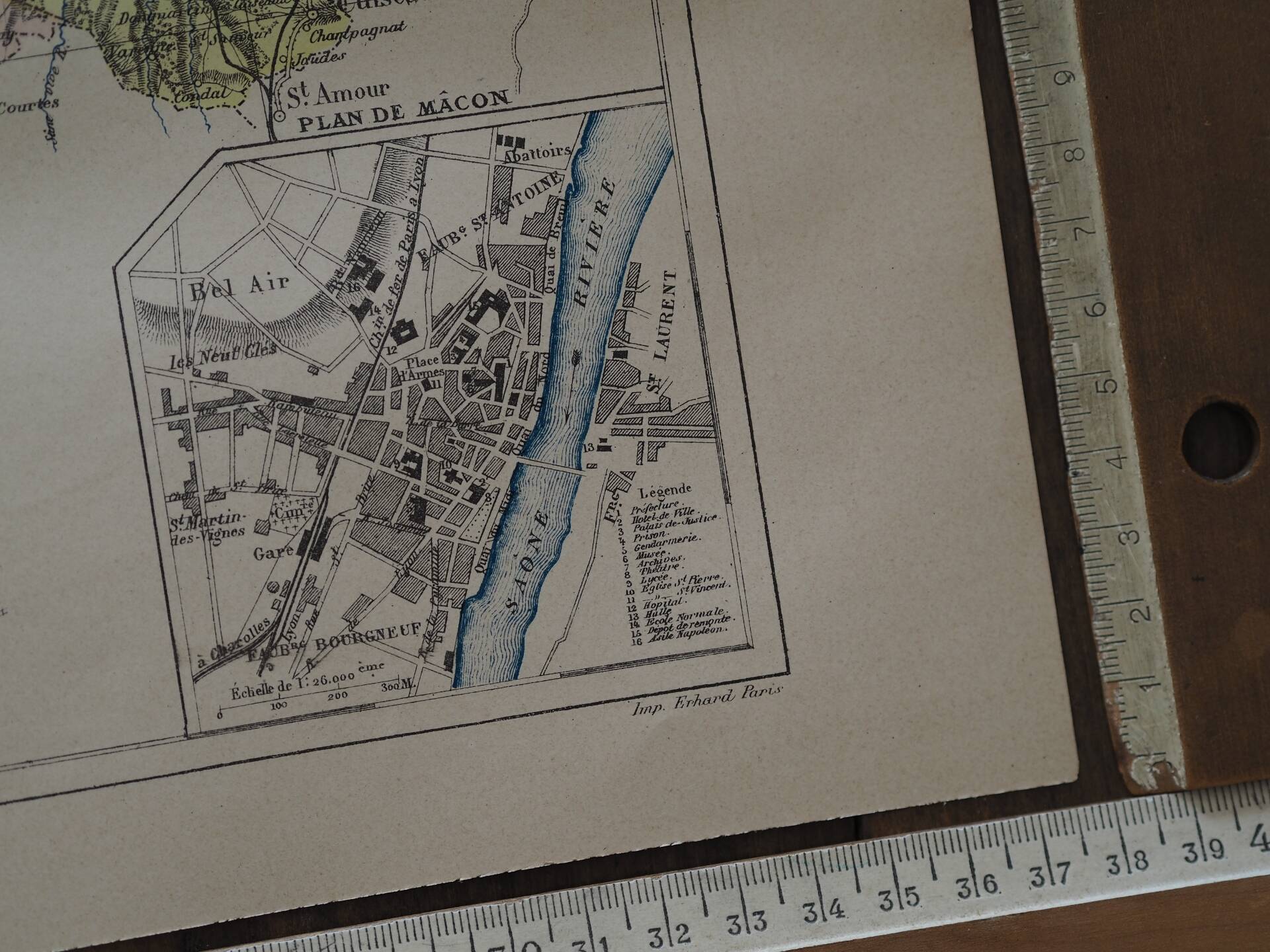 Saône and Loire, old map printed in 1883.