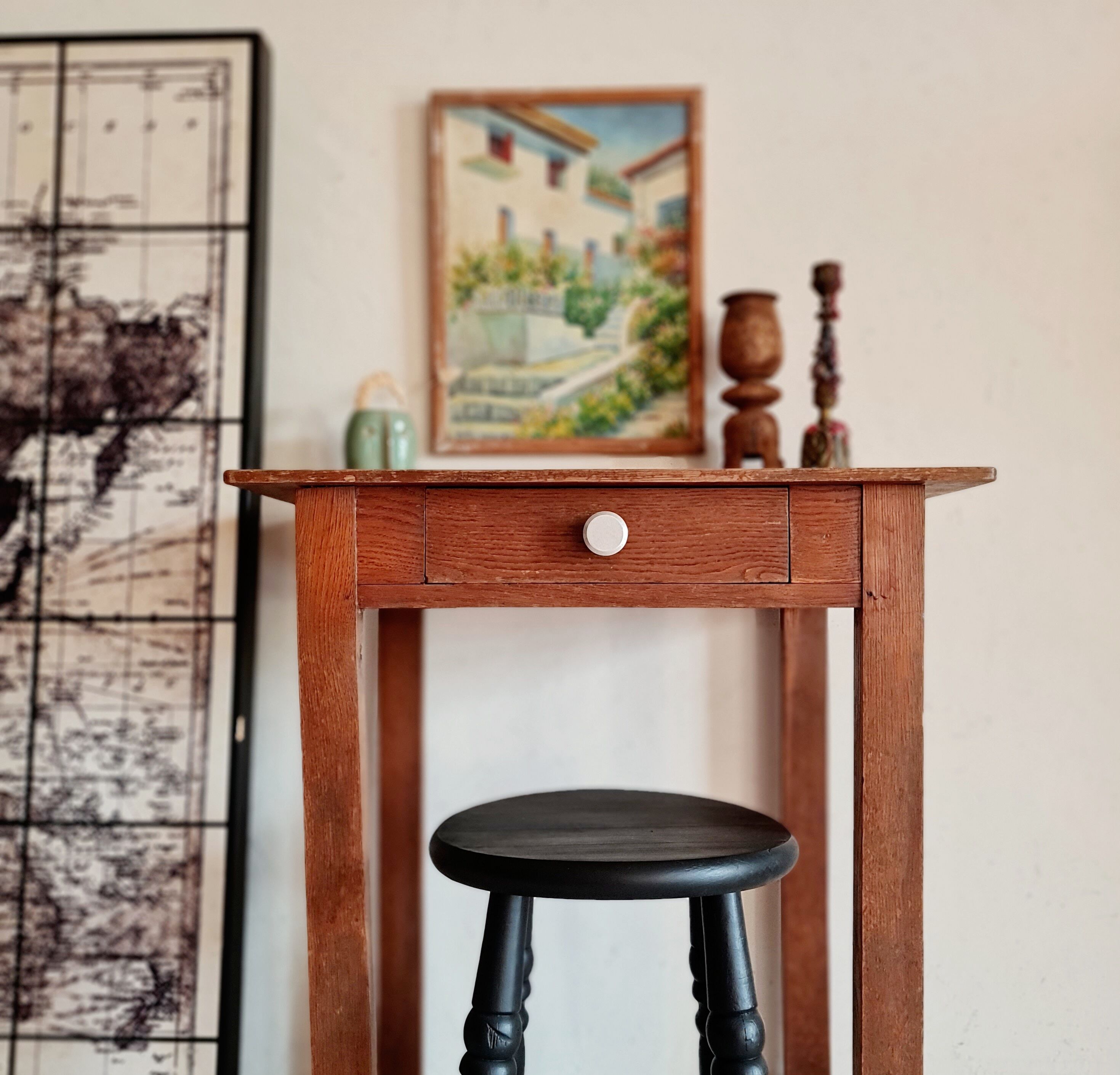 Wooden farmhouse table and drawer