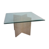 Table low vintage 70's travertine and beveled glass