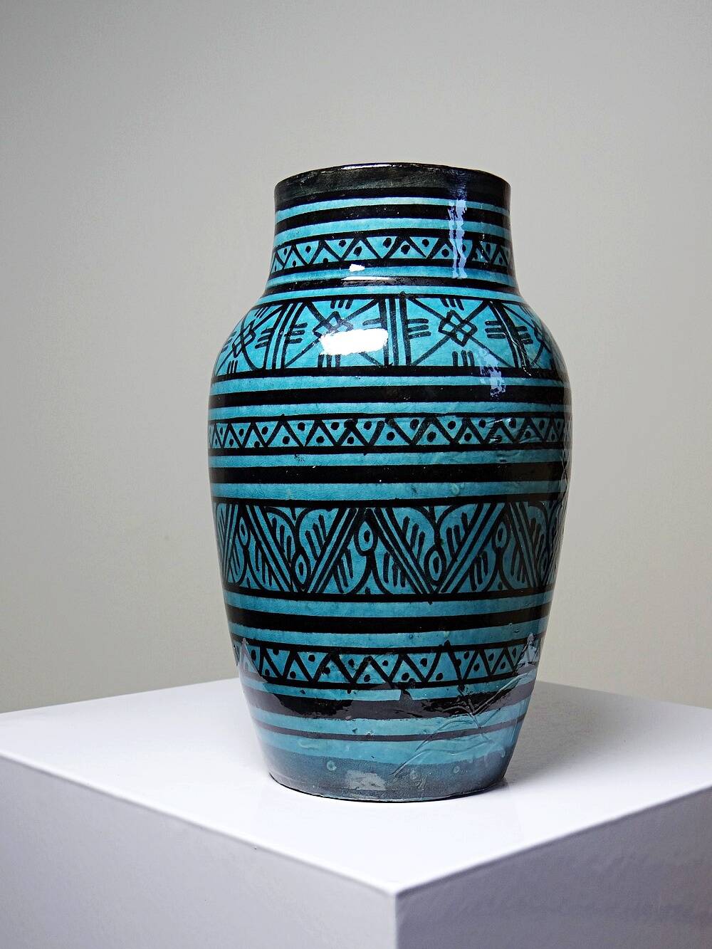 Small Safi vase, Moroccan vintage turquoise handcrafted pottery