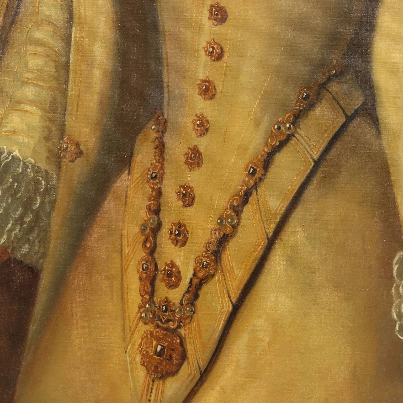 Peinture ancienne Portrait d'une noble dame, huile sur toile, XIXe siècle