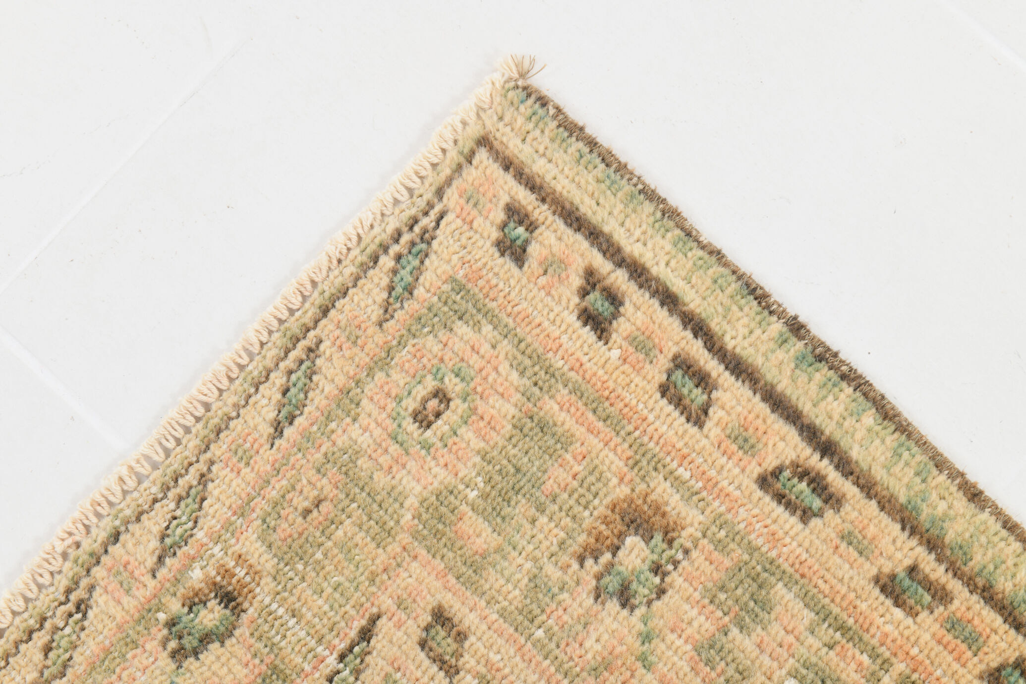 6x8 Handmade Beige Tones Wool Vintage Rug 260x194Cm