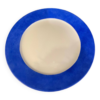 Large plate in pillivuyt limoges porcelain hand-painted royal blue contour