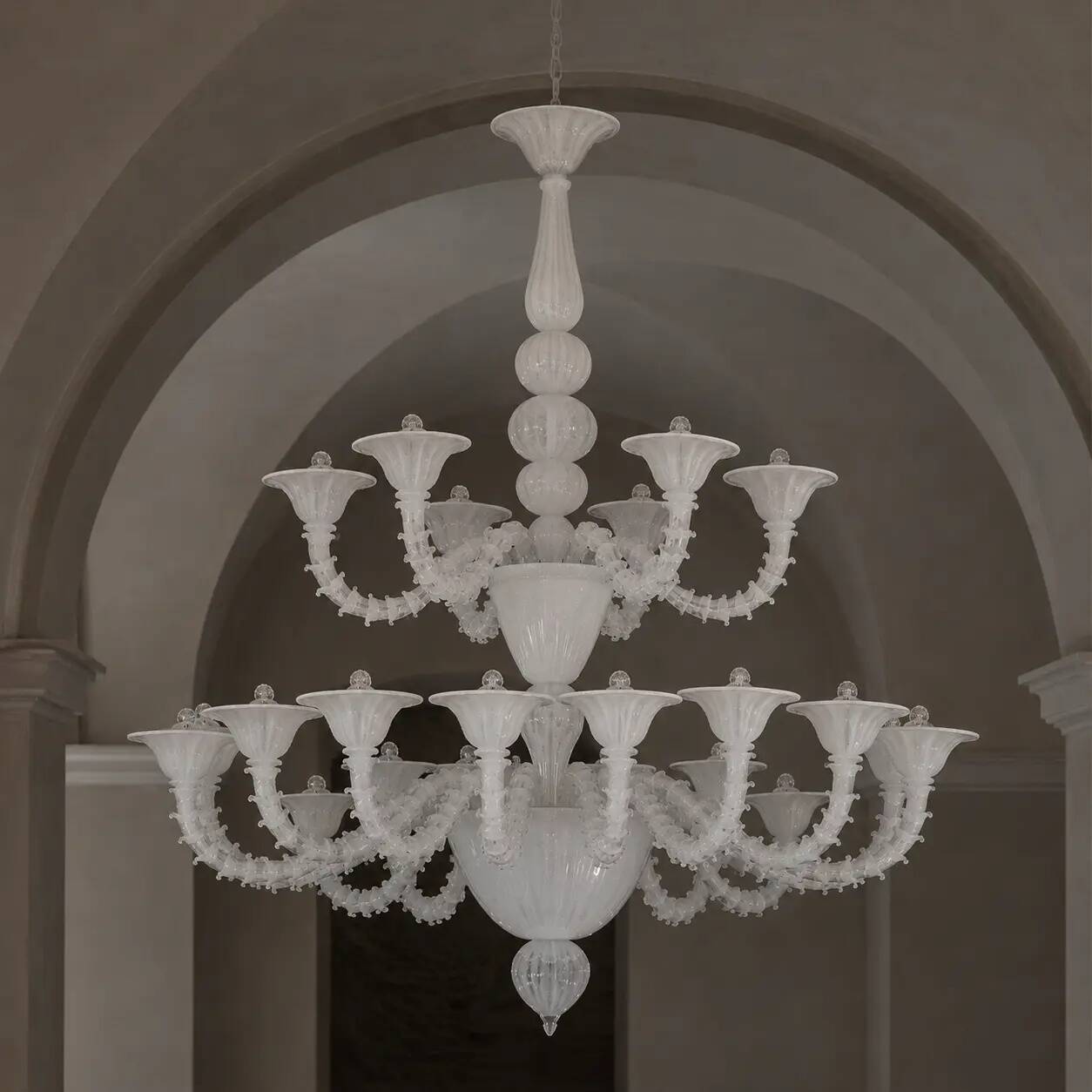 Monumental Contemporary White Rezzonico Murano Glass Chandelier