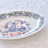 Large vintage Italian oval dish decorated with birds, flowers and fruits