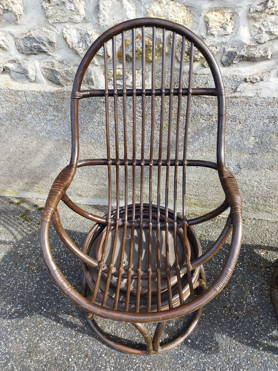 Pair of vintage rattan swivel chairs
