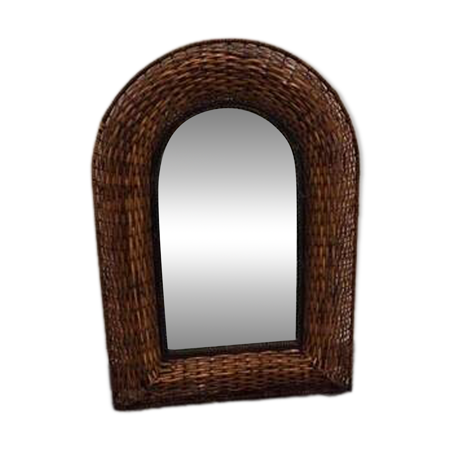 Antique vintage Italian wicker and iron woven mirror