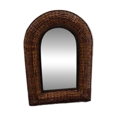Ancien miroir vintage italien tressé en osier et fer