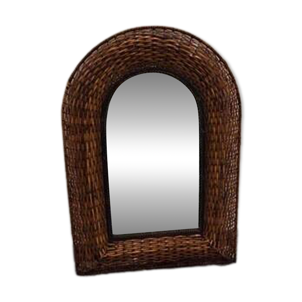 Ancien miroir vintage italien tressé en osier et fer — Beyit