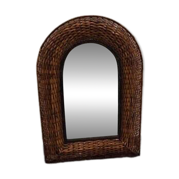 Antique vintage Italian wicker and iron woven mirror