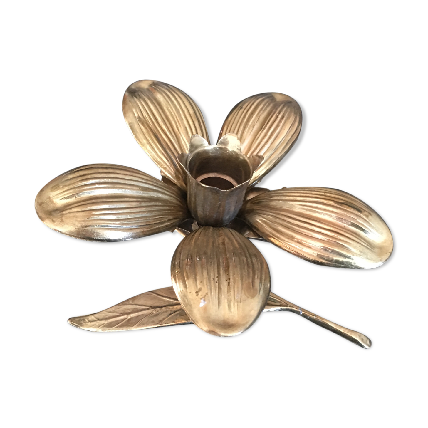70s brass flower candlestick