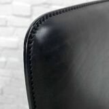 Cidue Style Black Sadle Leather High Back Italian Design Dining Chairs 70s