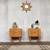 Pair of nightstands feet spindles bedside end of vintage sofa old 1950 1960 retro