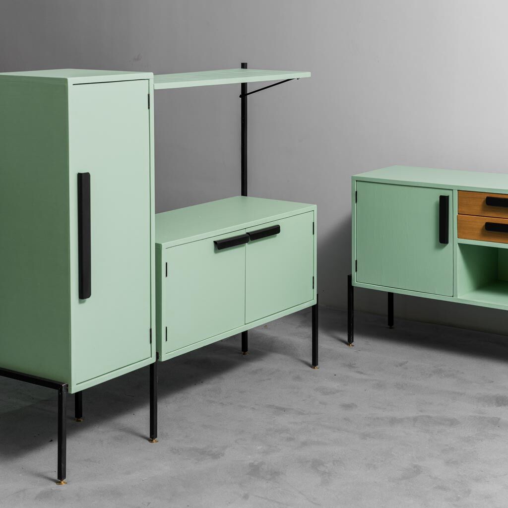 Buffets en bois canapé vert 2 places 60s vintage moderne