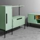 Buffets en bois canapé vert 2 places 60s vintage moderne