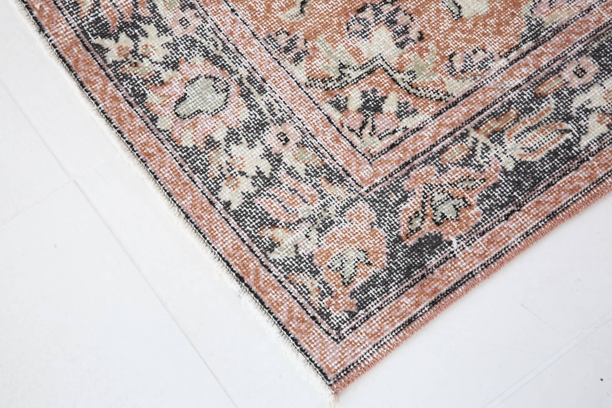 4x7 Antique Brunt Orange Brown Turkish Vintage Rug, 113x202Cm