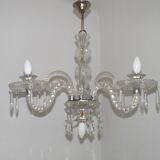 French Antique Glass and Crystal Barley Twist 3 Armed 4-Light Chandelier 5135