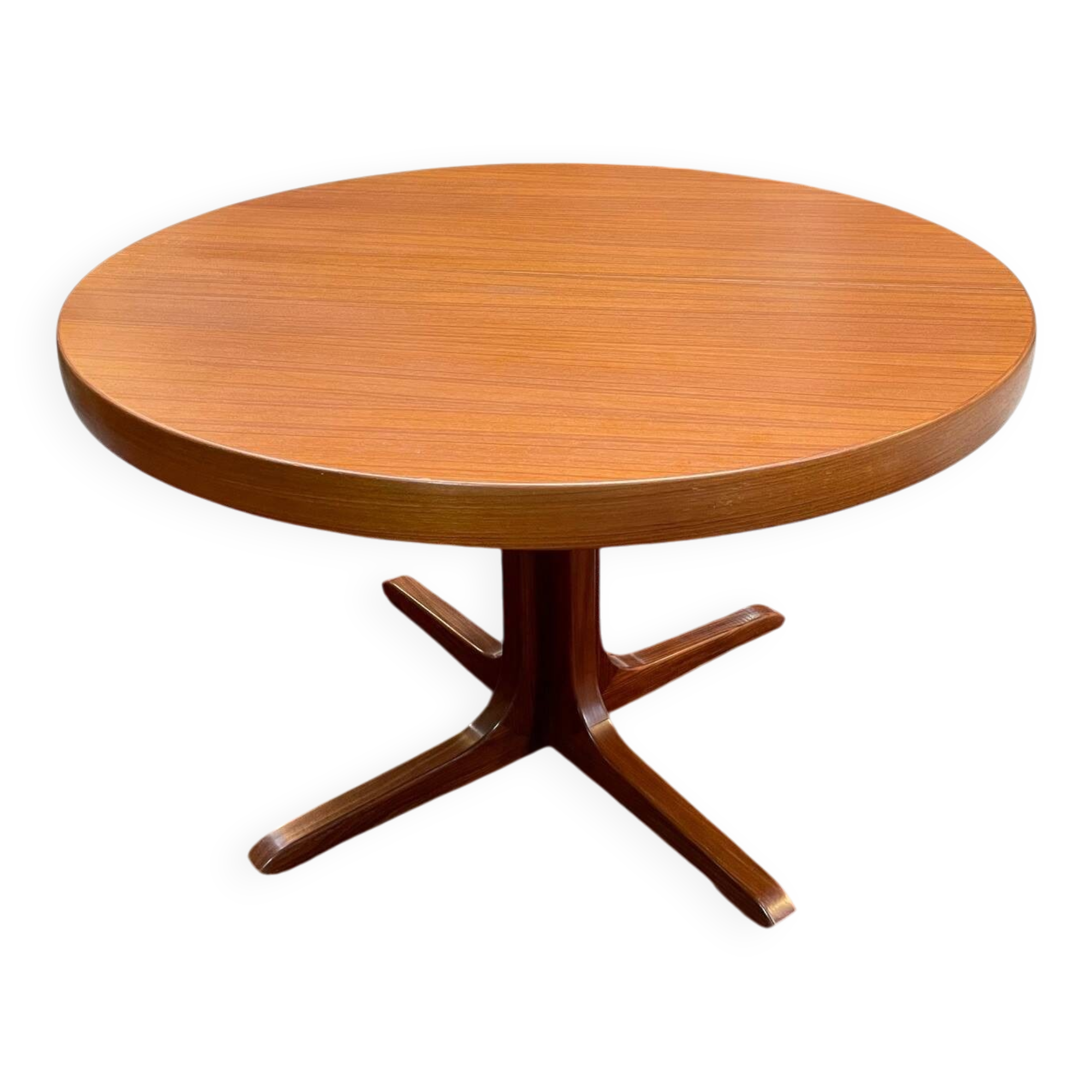 Baumann round teak table, vintage 1970s, Roche Bobois