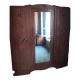 Armoire en bois massif style fleurs années 1950