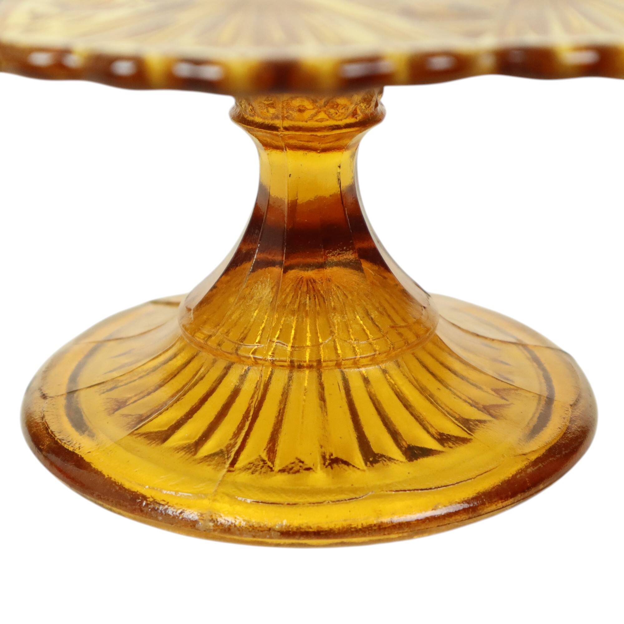Art Deco Amber Cake Stand Depression Glass 31cm