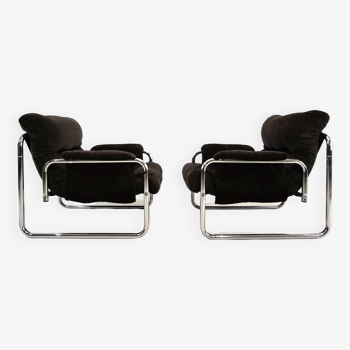 Lot de 2 fauteuils lounge cantilever chromés Herlag par Johan Bertil Häggström