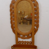 Miroir rotin vintage avec étagère