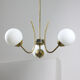 Italian Mid-century Brass and Opaline Glass Chandelier