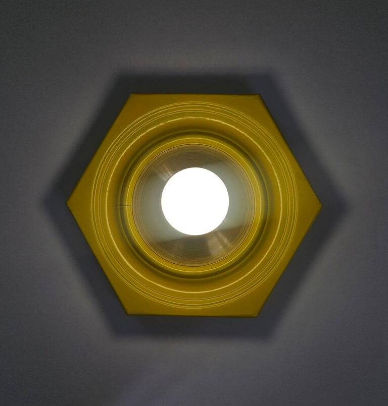 Very Rare Midcentury Yellow, Wall or Ceiling Lamp, Flush Mount, Italy, 1970