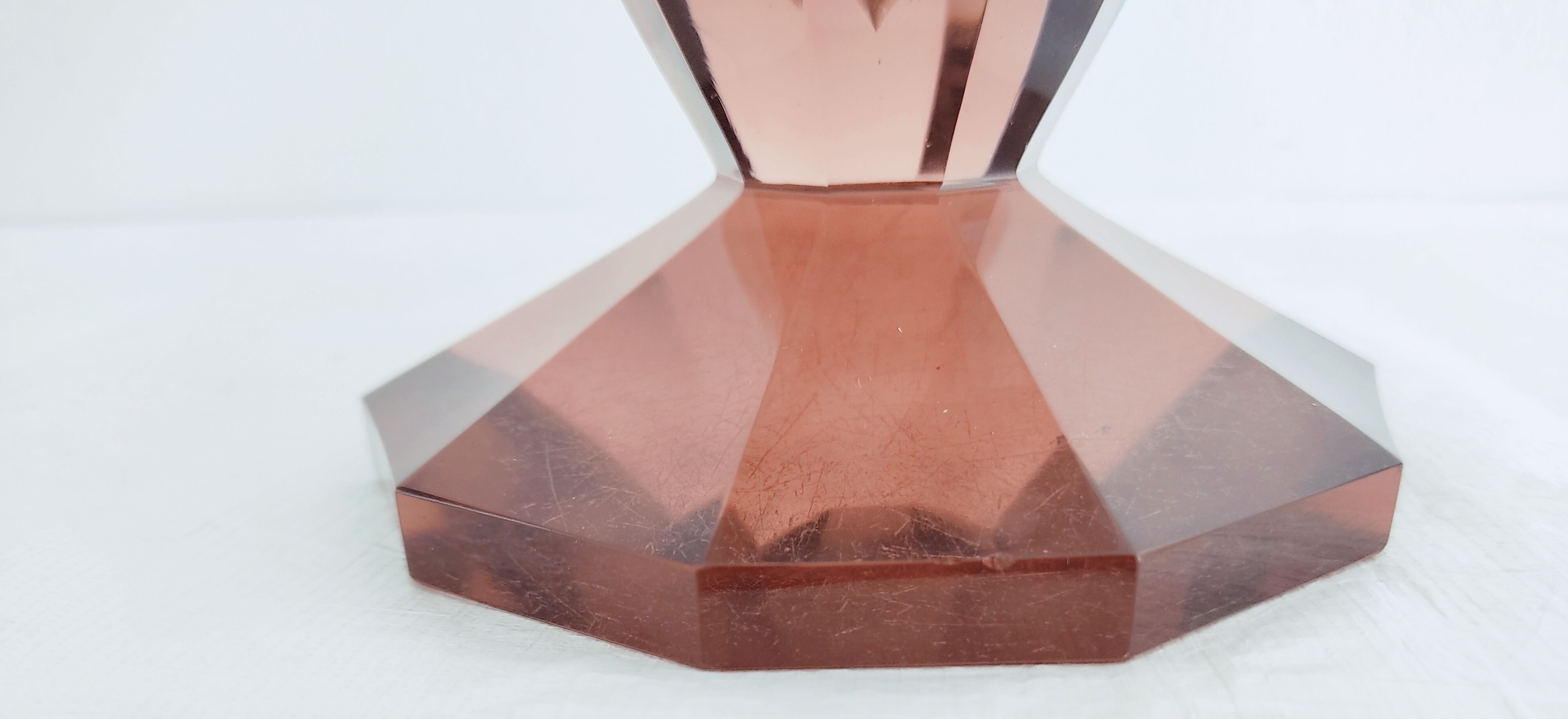 Pair of dark pink crystal vase art deco