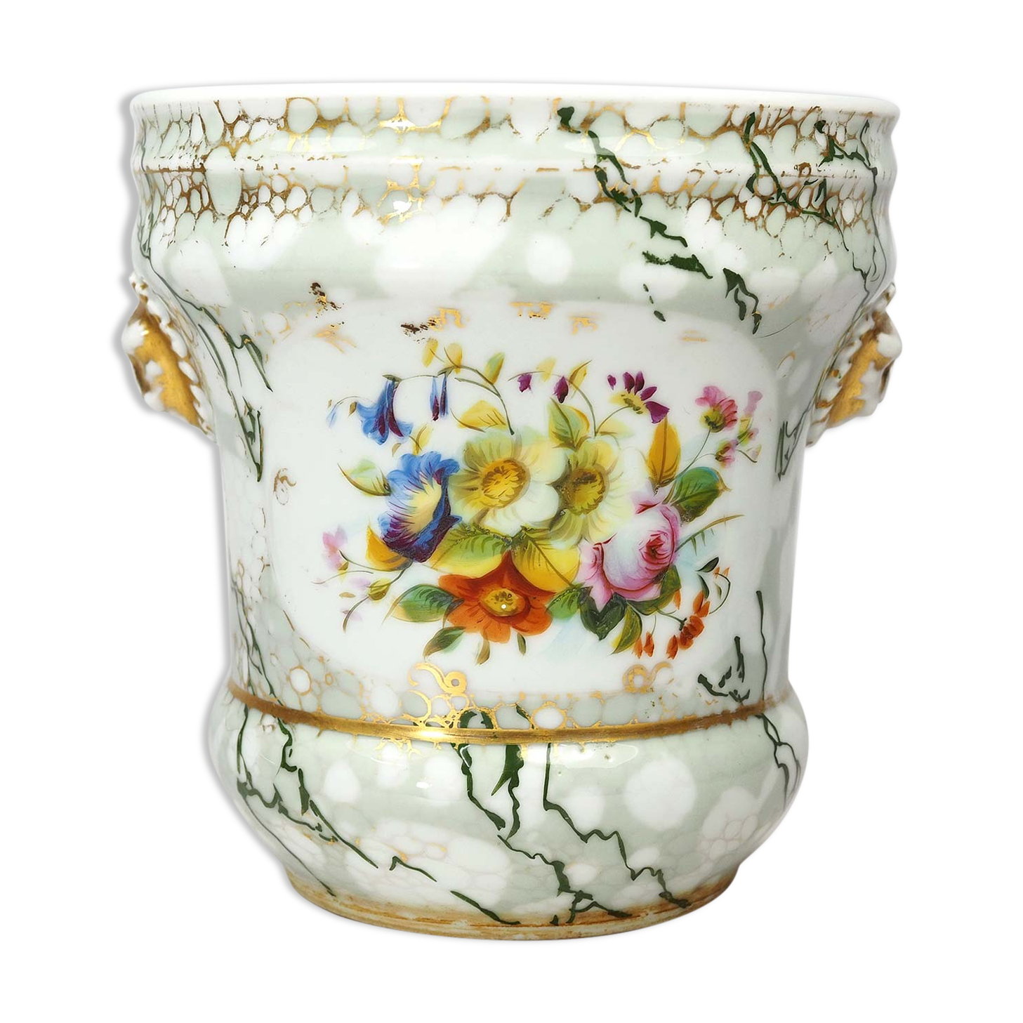Antique Porcelain planter hand painted with mascarons with lion's head in relief-nineteenth century