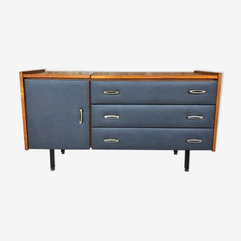 Commode modulable vintage en teck et skaï gris, circa 1960