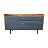 Vintage modular chest of drawers in teak and grey skaï, circa 60's