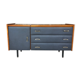 Vintage modular chest of drawers in teak and grey skaï, circa 60's