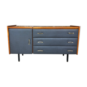 Vintage modular chest of drawers in teak and grey skaï, circa 60's