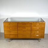 Vintage counter with drawers and glass top