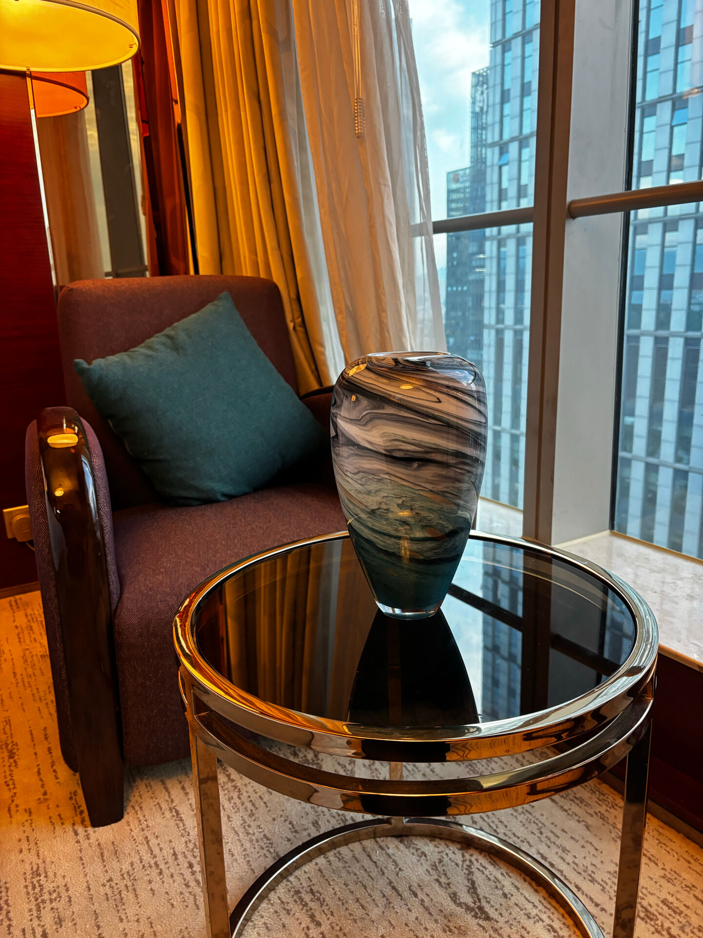 Blown glass vase - Blue, grey and black marbled - Contemporary design