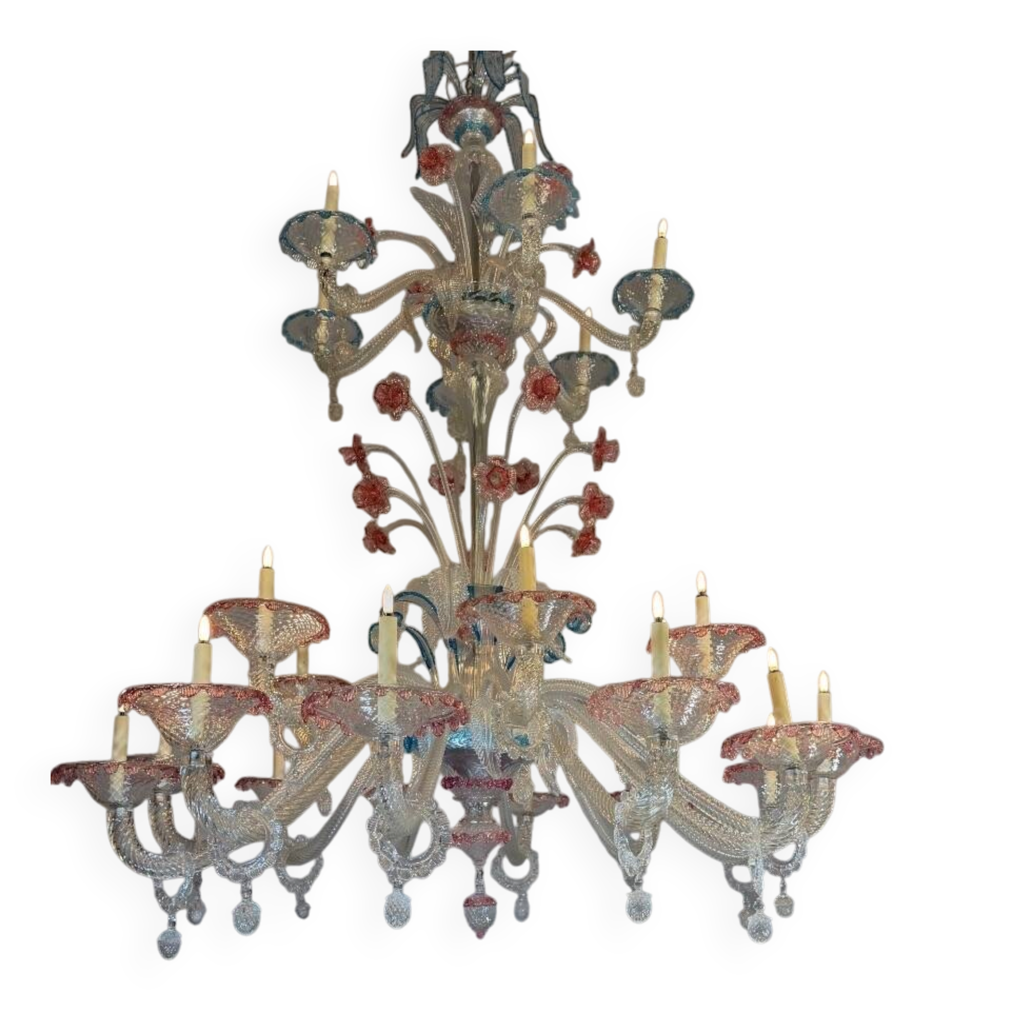 Grand Venetian chandelier in multicoloured Murano glass, circa 1920.