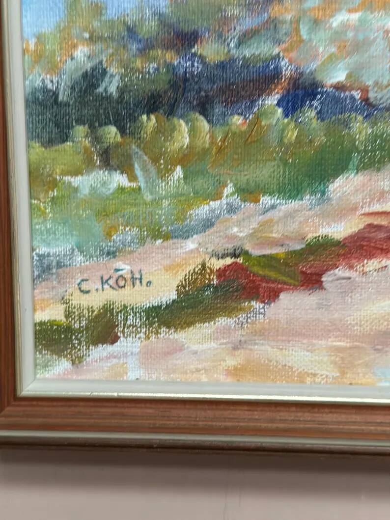 Original Swedish Oil on Canvas - 'Beach House in a Grove' by Carl Köhler - Signed - Vintage and Framed - 38 × 30 cm