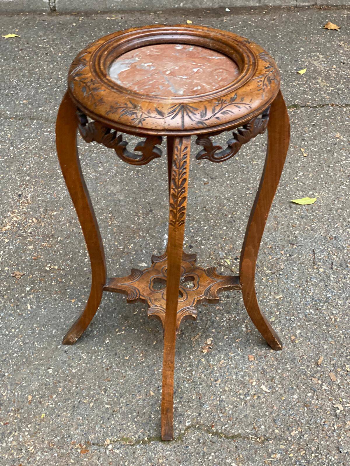 Round Art Nouveau side table in solid wood and marble from the 19th century