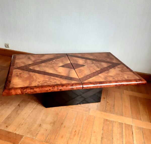 Table basse bar en loupe d'orme 1970