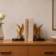 Pair of golden bird bookends on veined marble – Mid-Century vintage