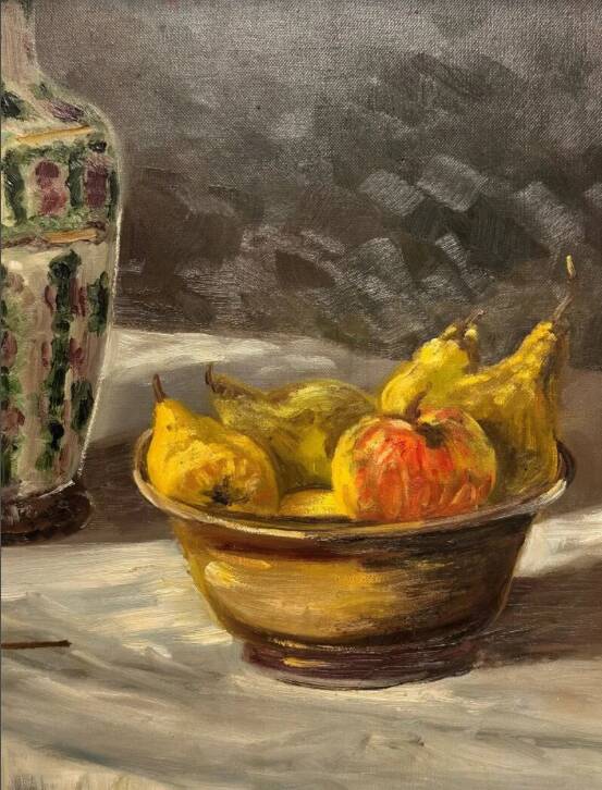 Christophe Rielland XX century. Oil on canvas with a bouquet.