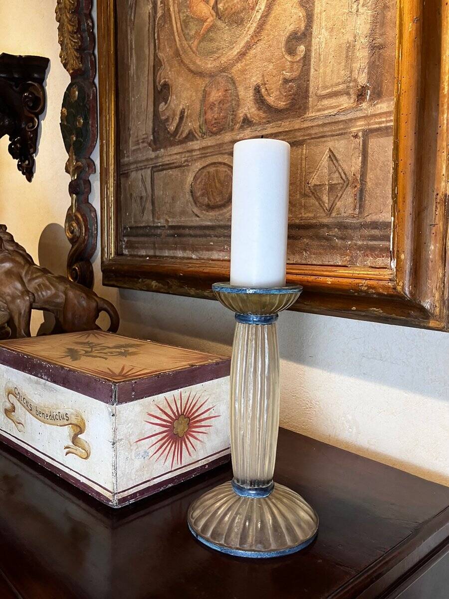 Art Deco Frosted Acrylic and Verdigris Brass Pricket Candleholder