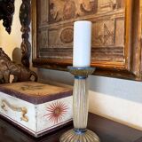 Art Deco Frosted Acrylic and Verdigris Brass Pricket Candleholder