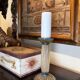 Art Deco Frosted Acrylic and Verdigris Brass Pricket Candleholder