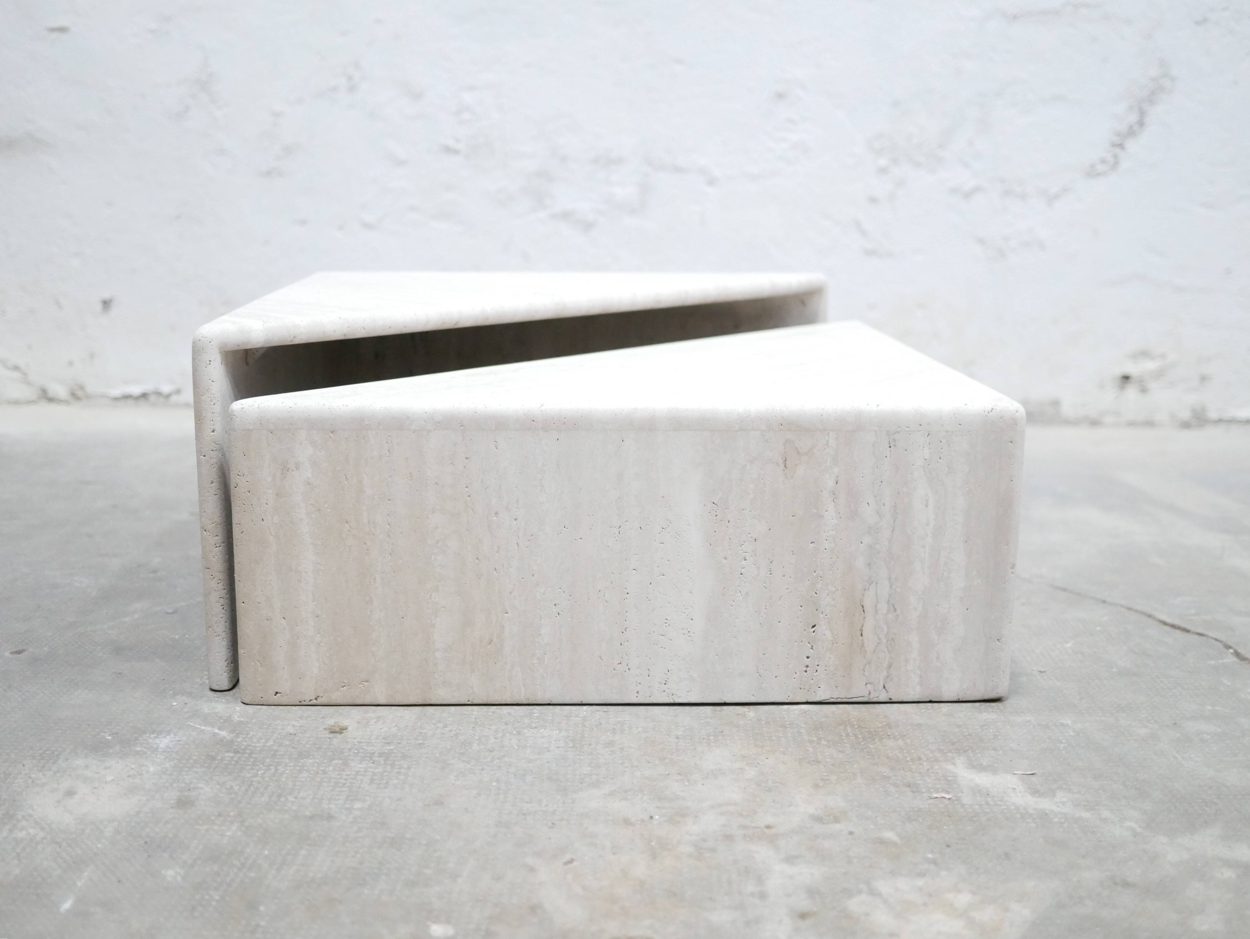 Vintage travertine coffee table published by Roche Bobois