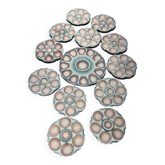 Complete oyster service in barbotine - Digoin & Sarreguemines - 13 pieces