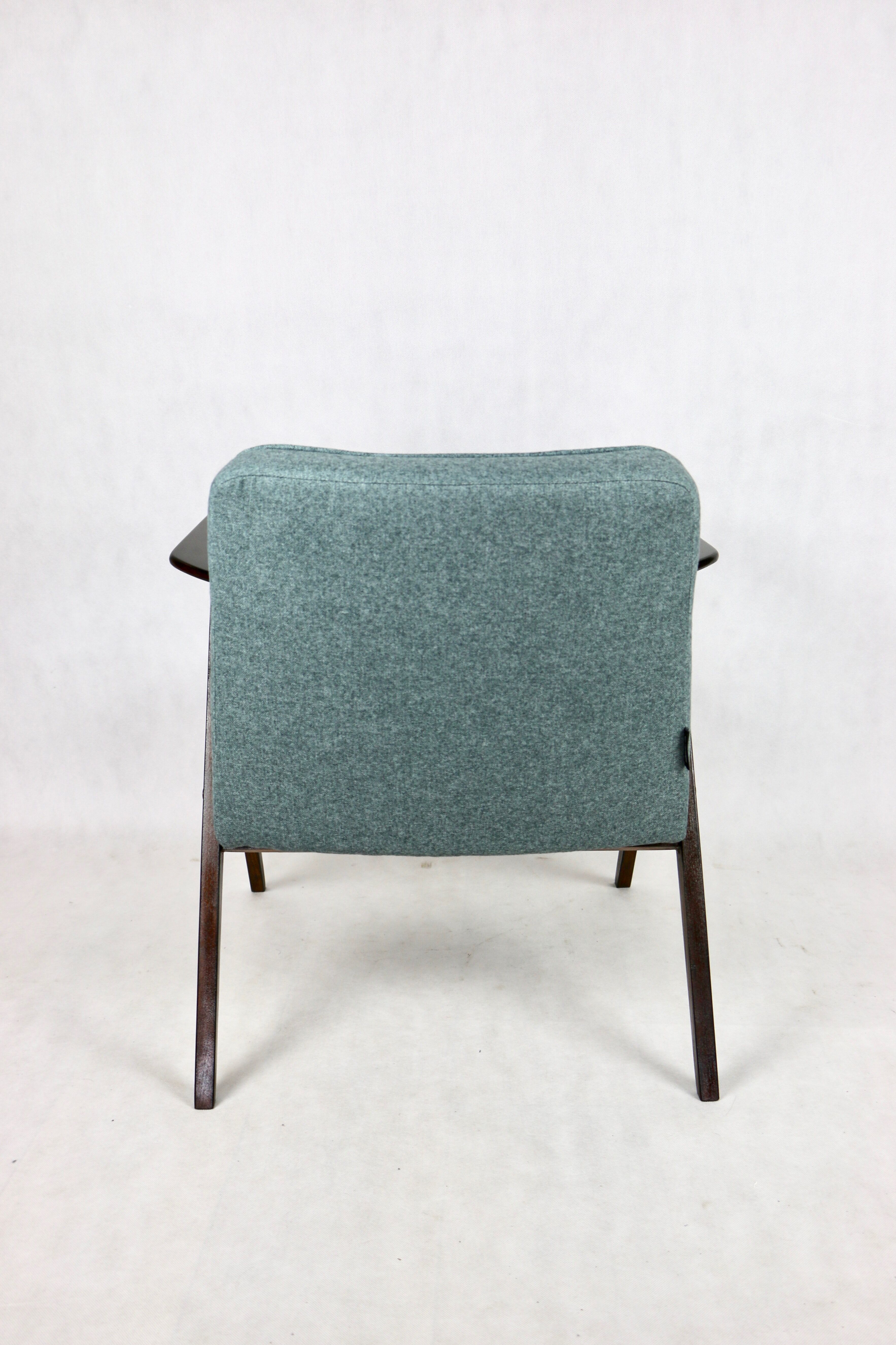 Bunny armchair in blue tweed by Józef Chierowski, 1970s